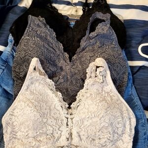 Lace Bralette Set in Black, Gray, and Cream